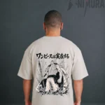 back view of ANIMURA Whitebeard beige oversized anime T-shirt inspired by One Piece