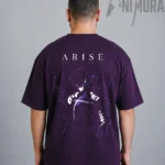 Front view of ANIMURA Sung Jin-Woo burgundy oversized anime T-shirt inspired by Solo Leveling