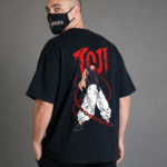 back view of ANIMURA Toji black oversized anime T-shirt inspired by Jujutsu Kaisen