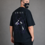 Front view of ANIMURA Sung Jin-Woo black oversized anime T-shirt inspired by Solo Leveling