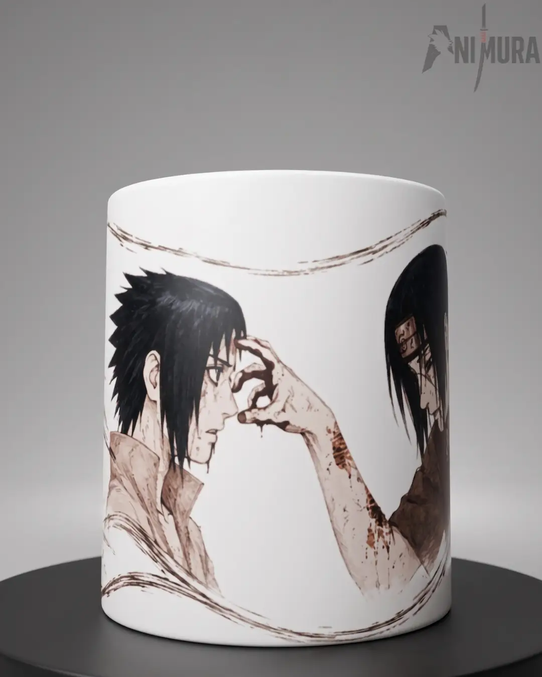 ANIMURA Itachi and Sasuke Final Touch Naruto Magic Mug showing Itachi touching Sasuke’s forehead