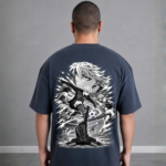 Back view of ANIMURA Nagi Seishiro gray oversized anime T-shirt featuring Blue Lock match artwork