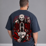 Back view of ANIMURA Kaneki Ken gray oversized anime T-shirt featuring Tokyo Ghoul artwork