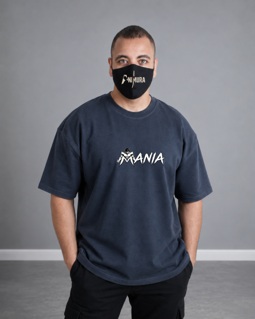 Front view of ANIMURA Baki Mania Gray Oversized Anime T-Shirt featuring Baki MANIA artwork