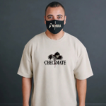 Front view of ANIMURA Light and L Beige Oversized Anime T-Shirt with CHECKMATE chest artwork